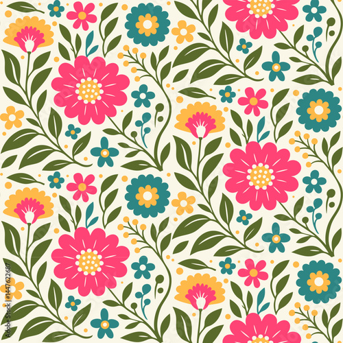 Floral Pattern Design with Colorful Flowers