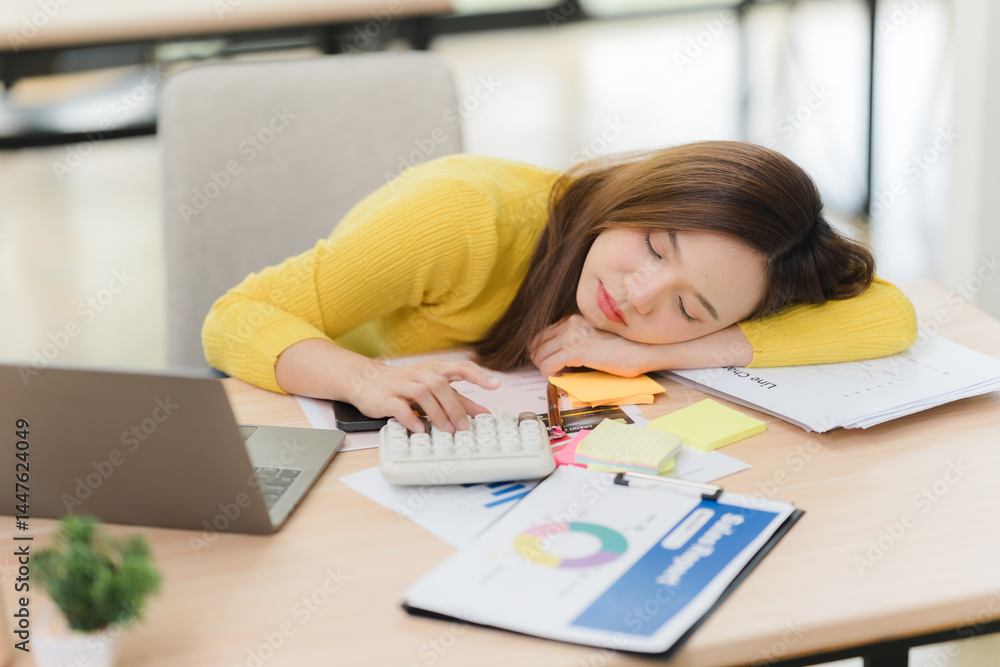 Exhausted Woman Sleeping at Desk Exhausted Woman Sleeping at Desk