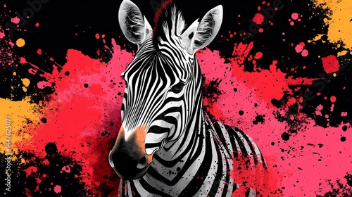 Unique Zebra with Distinctive Red Spot on Its Head Standing Gracefully in a Natural Habitat Environment