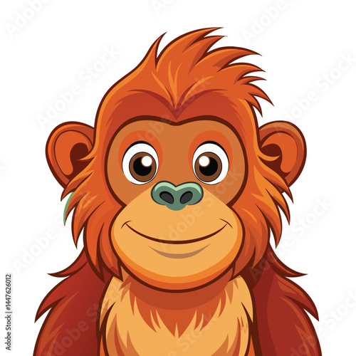 Cute cartoon orangutan on white background