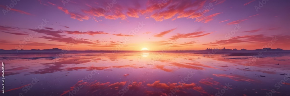 Fototapeta premium Stunning sunset, a kaleidoscope of orange, pink, and purple, stretches to the horizon , beautiful_sky, cloud_colors, pink