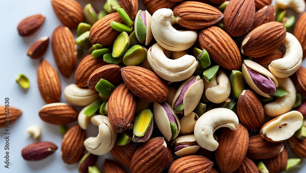 Close up of healthy mixed nuts on white background Close up of healthy mixed nuts on white background