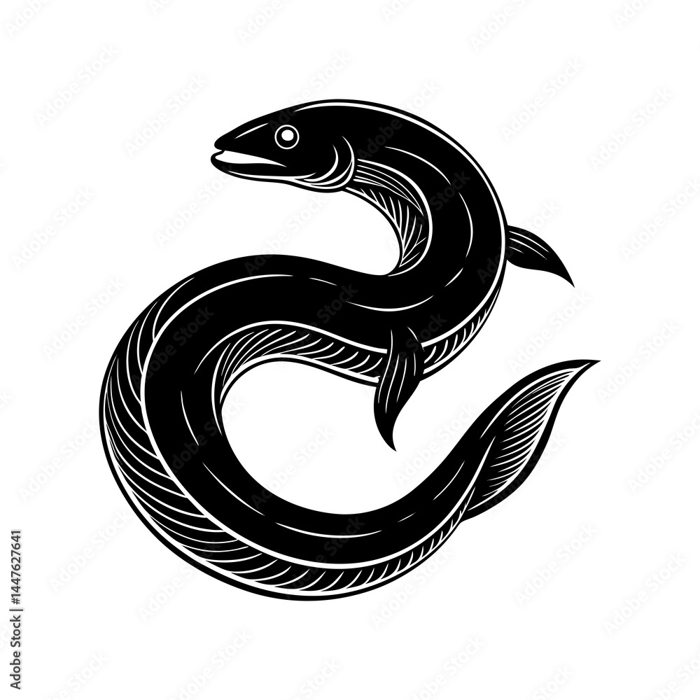 Fototapeta premium Coiled Eel Silhouette Vector