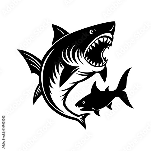Shark Biting Fish Silhouette