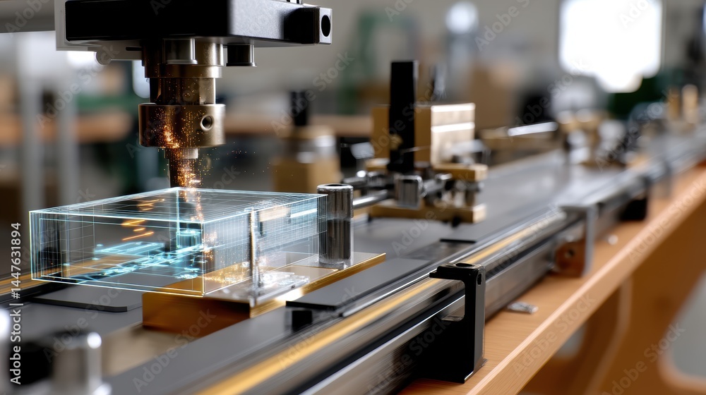 Advanced cnc machine engraving transparent glass block in modern industrial workshop Advanced cnc machine engraving transparent glass block in modern industrial workshop