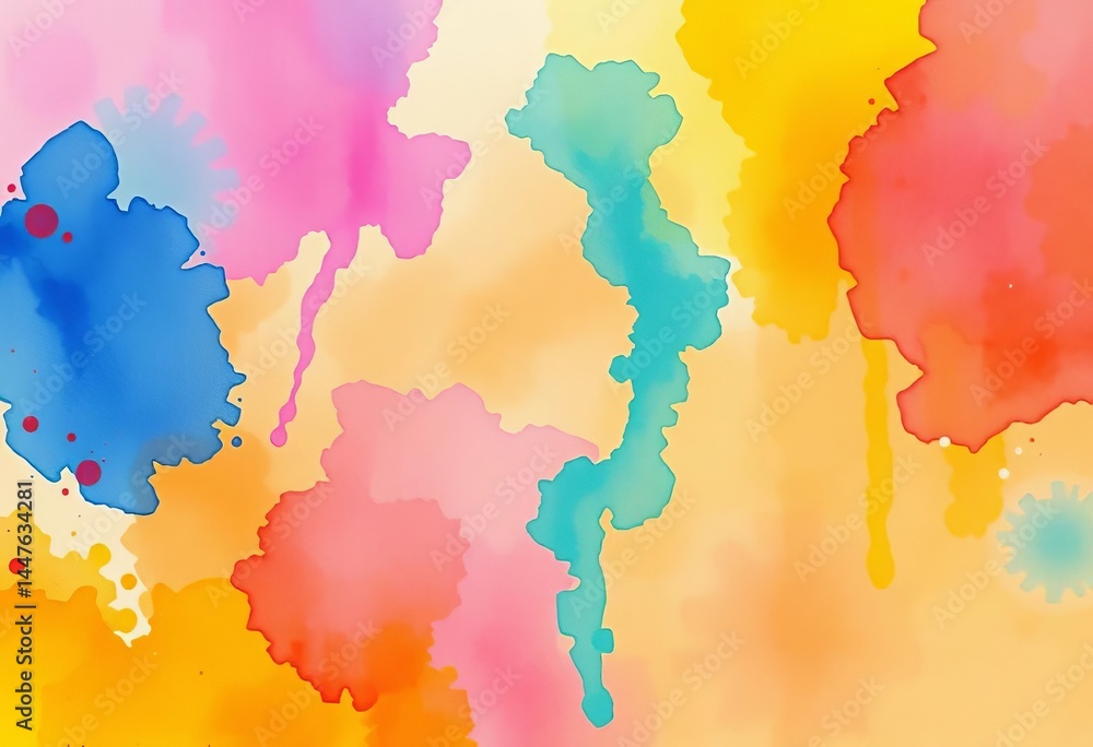 Obraz premium Vibrant watercolor wash, bright hues, grunge texture, soft, shiny, abstract, fluid