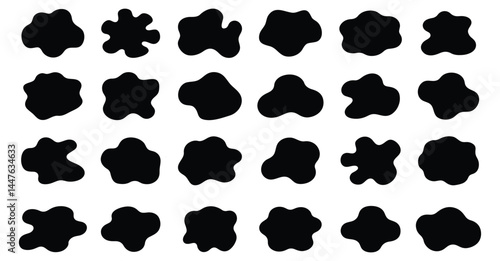 Abstract organic blob shape set. Black fluid Ink, organic, blob, shape, silhouette on a white background.