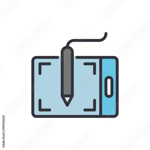 Pen tablet colored icons, minimalist vector illustration ,simple transparent graphic element .Isolated on white background
