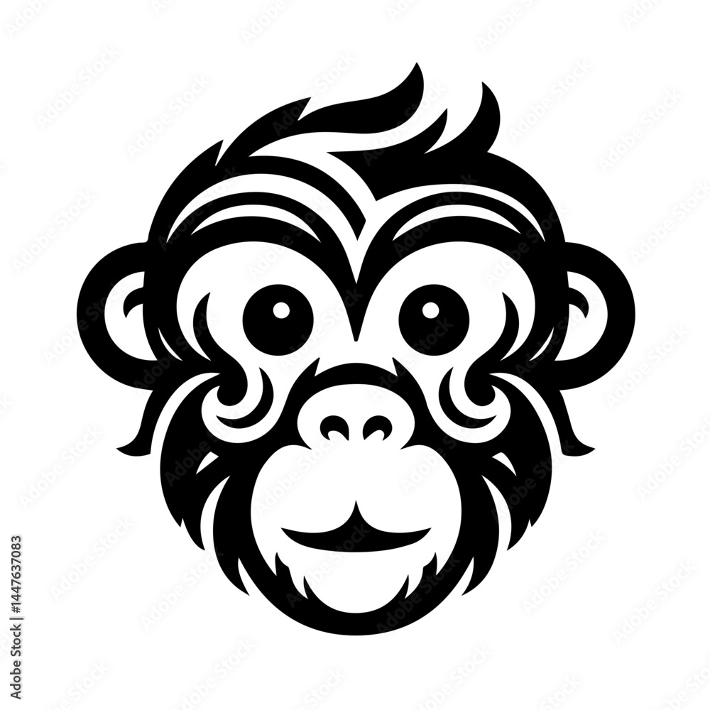 Fototapeta premium Monkey head silhouette vector illustration with white background 