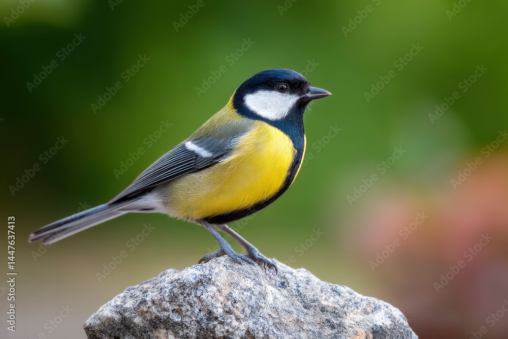 Obraz premium Great Tit Perched on Rock