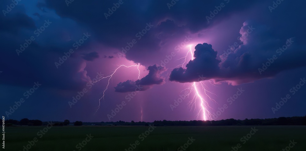 Sudden lightning strike reveals brooding, pre-storm landscape , intense, dramatic lighting Sudden lightning strike reveals brooding, pre-storm landscape , intense, dramatic lighting