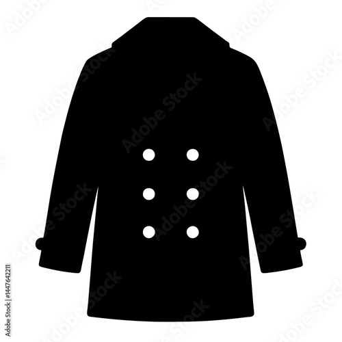 Minimalist black silhouette of a peacoat symbolizing nautical heritage