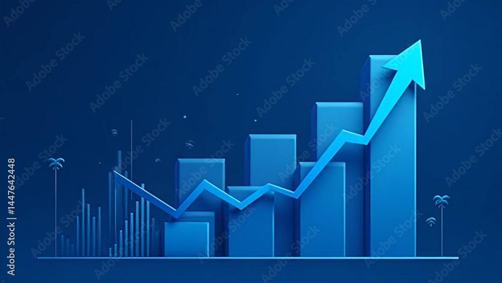 Blue Financial Growth Chart with Upward Arrows and Data Analytics Elements Blue Financial Growth Chart with Upward Arrows and Data Analytics Elements