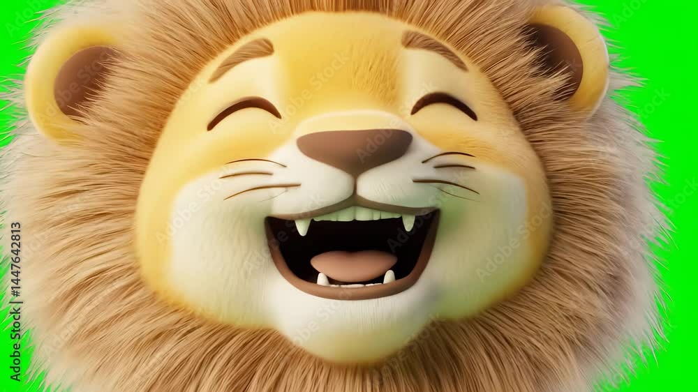 Joyful Cartoon Lion Cub Laughing on Green Screen Joyful Cartoon Lion Cub Laughing on Green Screen