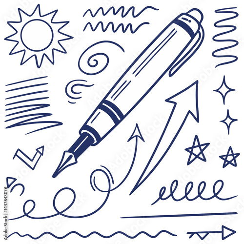 Vector illustration of hand made pen spiral lines Abstract Line Doodles,