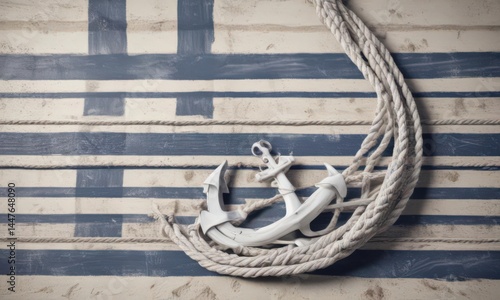 Classic blue and white nautical stripes, rope, anchor ,  element,  background,  sea