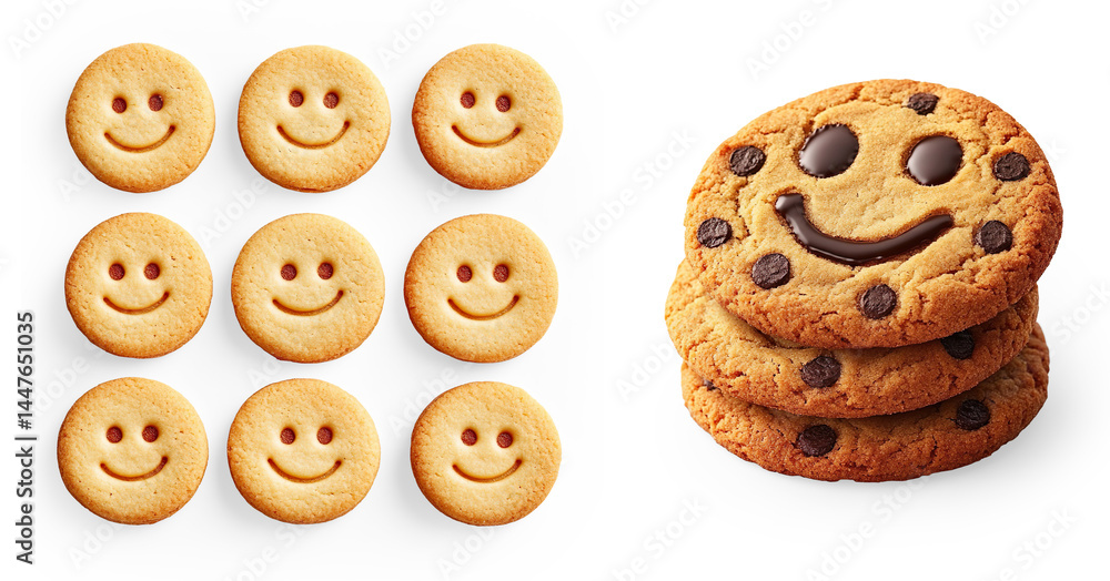Smiley Face Cookies in a Grid on a Transparent Background Smiley Face Cookies in a Grid on a Transparent Background