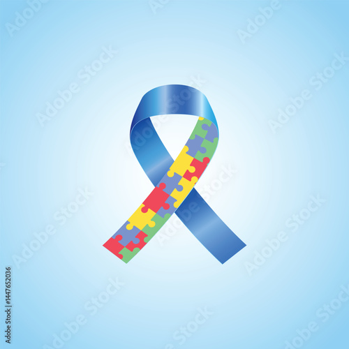 Awareness Day colorful Puzzle icon with puzzle Awareness Ribbon banner or background design template.
