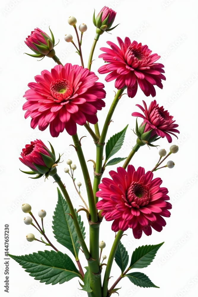 Obraz premium Collage of vibrant heathers with delicate flowers on a crisp white background, summer, flower, botanical