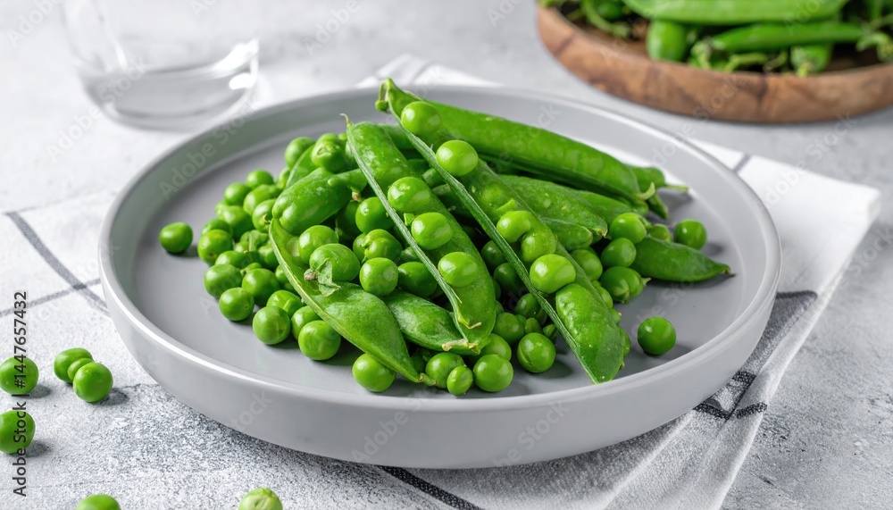 Green peas in a plate on the table Green peas in a plate on the table