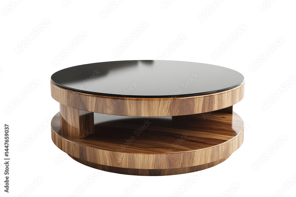 Modern round coffee table furniture design shown in transparent PNG image isolated on a white background Modern round coffee table furniture design shown in transparent PNG image isolated on a white background