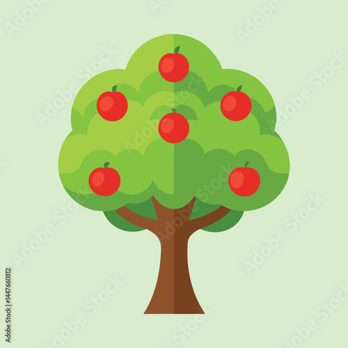 Stylized Apple Tree with Red Apples on a Light Green Background