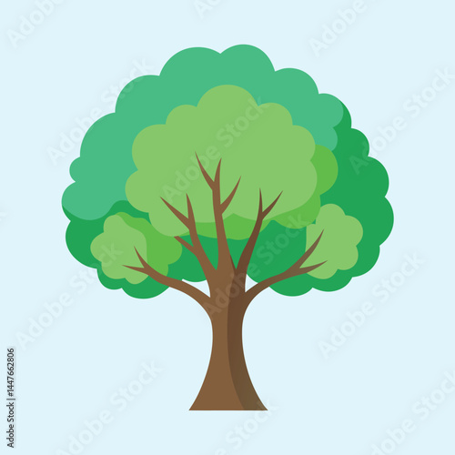 Stylized flat vector tree with lush green canopy on a light background