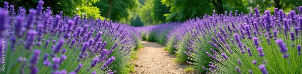 Obraz premium A winding garden path lined with fragrant English lavender , aroma, bright