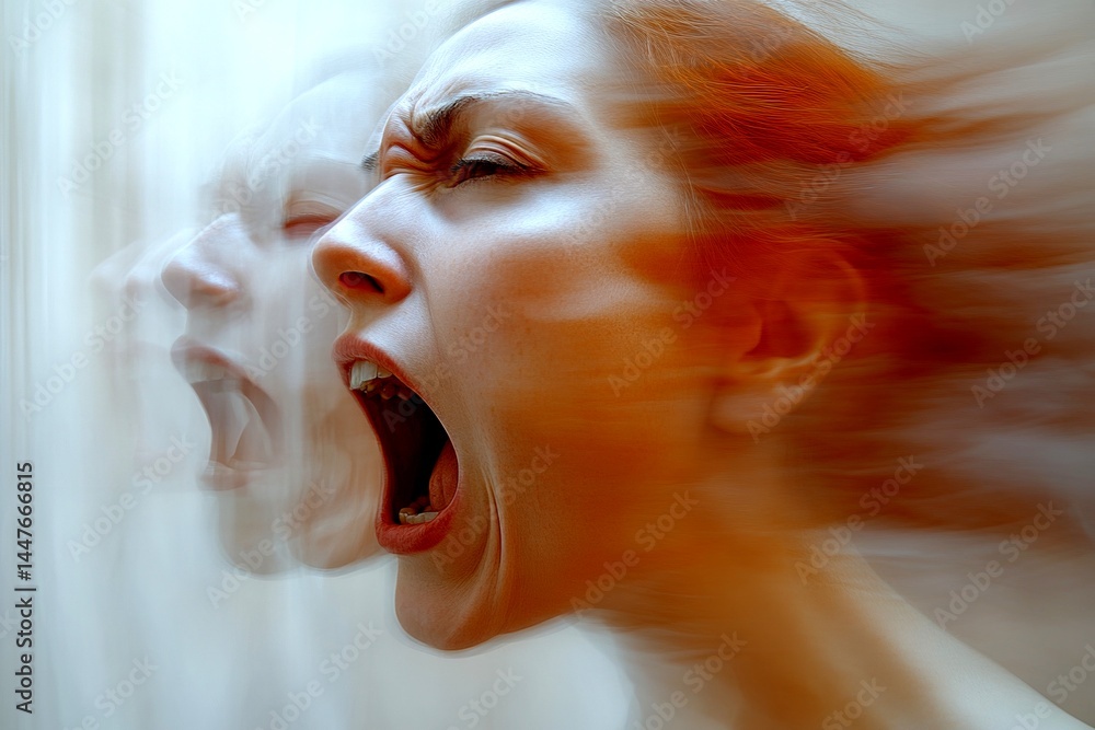 Feeling bad. Severe condition. Health challenge. Metaphorical jaw pain emotions of a disease and suffering. Suffering alone. Pain of disorder - jaw pain: abstract image of human state.