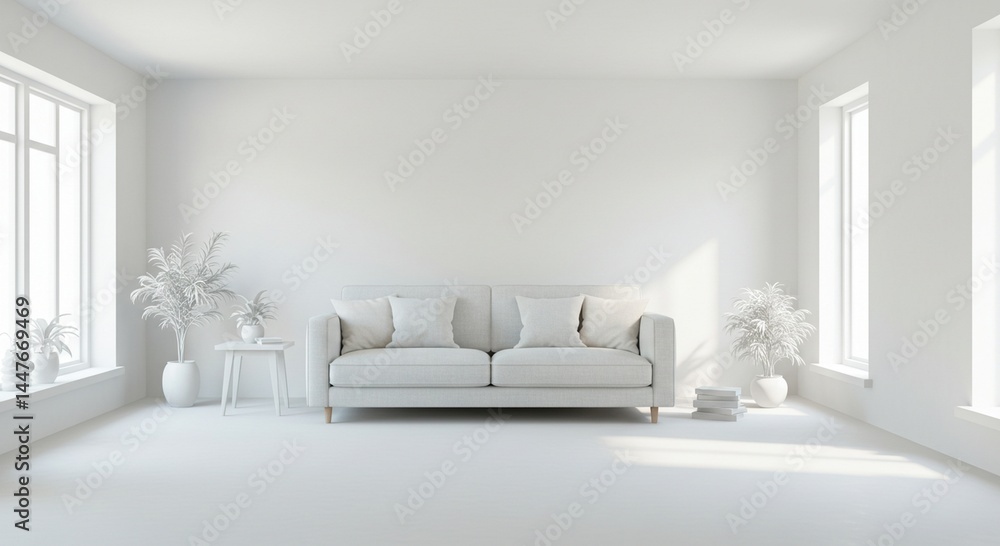 Minimalist Living Room with Sofa and Natural Light Interior Minimalist Living Room with Sofa and Natural Light Interior