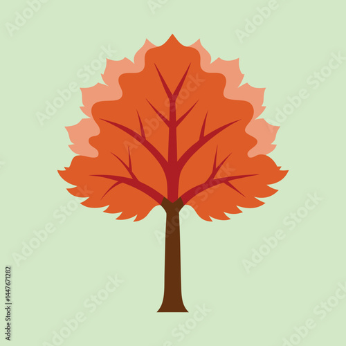 Stylized autumn tree with vibrant orange leaves and a brown trunk