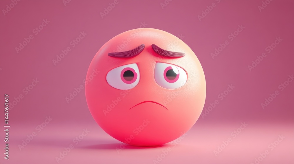 Sad emoji. A round, pink emoji with furrowed brows and teary eyes Sad emoji. A round, pink emoji with furrowed brows and teary eyes