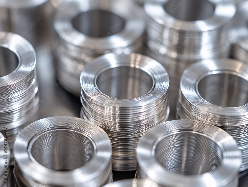 Close-up of Rolled Platinum Coils Displaying Their Shiny Surface Texture Close-up of Rolled Platinum Coils Displaying Their Shiny Surface Texture