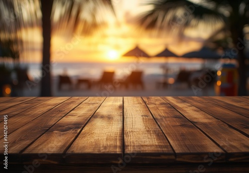 empty wooden table on the beach