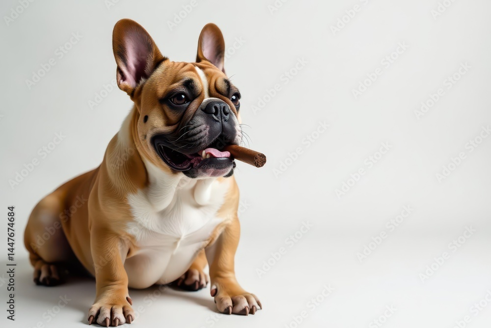 A relaxed bulldog, enjoying a cigar, against a pure white backdrop , peaceful, isolated, bulldog A relaxed bulldog, enjoying a cigar, against a pure white backdrop , peaceful, isolated, bulldog