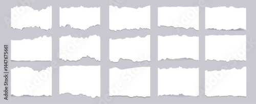 Realistic Torn Paper Strips Set. Ripped Edge Horizontal Pieces Collection for Scrapbooking, Notes, Banners and Design Elements