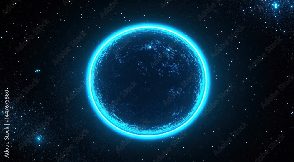 Celestial Orb: Glowing Planet in Cosmic Dark Celestial Orb: Glowing Planet in Cosmic Dark