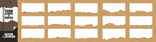 Realistic Torn Paper Strips Set. Ripped Edge Horizontal Pieces Collection for Scrapbooking, Notes, Banners and Design Elements