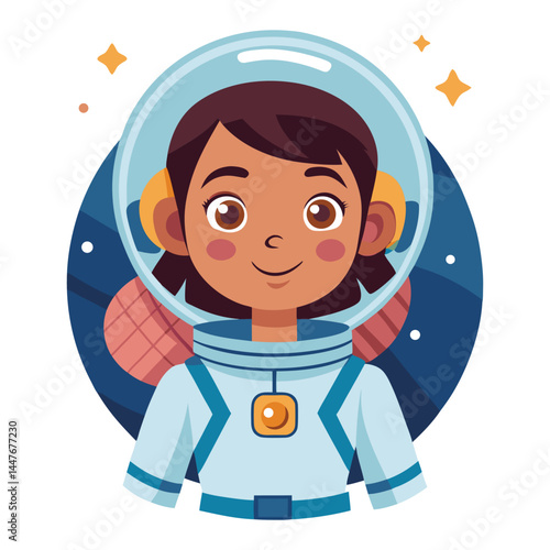Young Girl Astronaut on white background