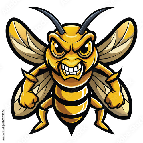Yellow angry Hornet Mascot isolated on white background