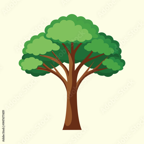 Stylized cartoon tree with dense green foliage and brown trunk art