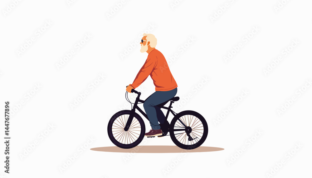 Obraz premium Senior man cycling with joy, embracing freedom and simplicity