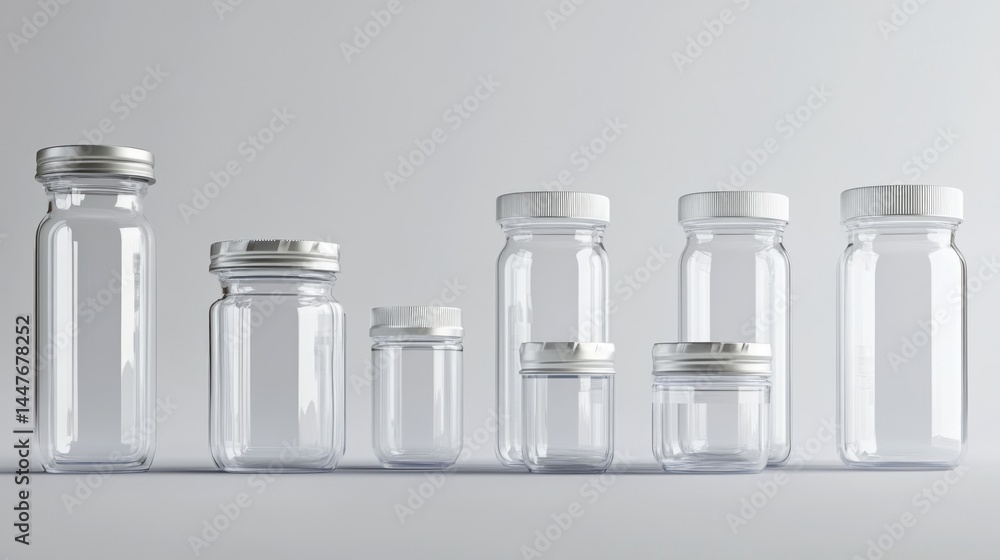 Clear glass jars/bottles with lids, various sizes Clear glass jars/bottles with lids, various sizes
