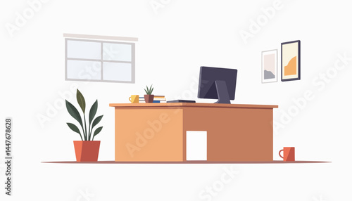Modern office workspace with plants and computer, productivity inspiration