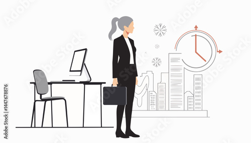 Businesswoman managing time in modern office, productivity enhancement