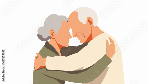 Elderly couple embracing in minimalistic style, love and connection