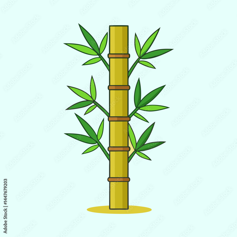 Naklejka premium Illustration of a Bamboo Plant with Green Leaves on a Light Blue Background