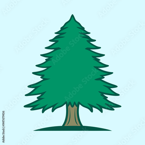A Simple Cartoon Evergreen Tree Illustration on a Light Blue Background