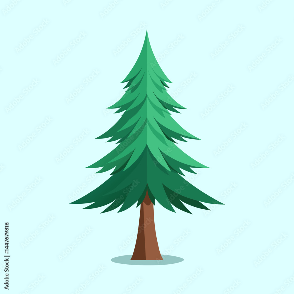 Simple cartoon evergreen tree on light blue background in flat style Simple cartoon evergreen tree on light blue background in flat style