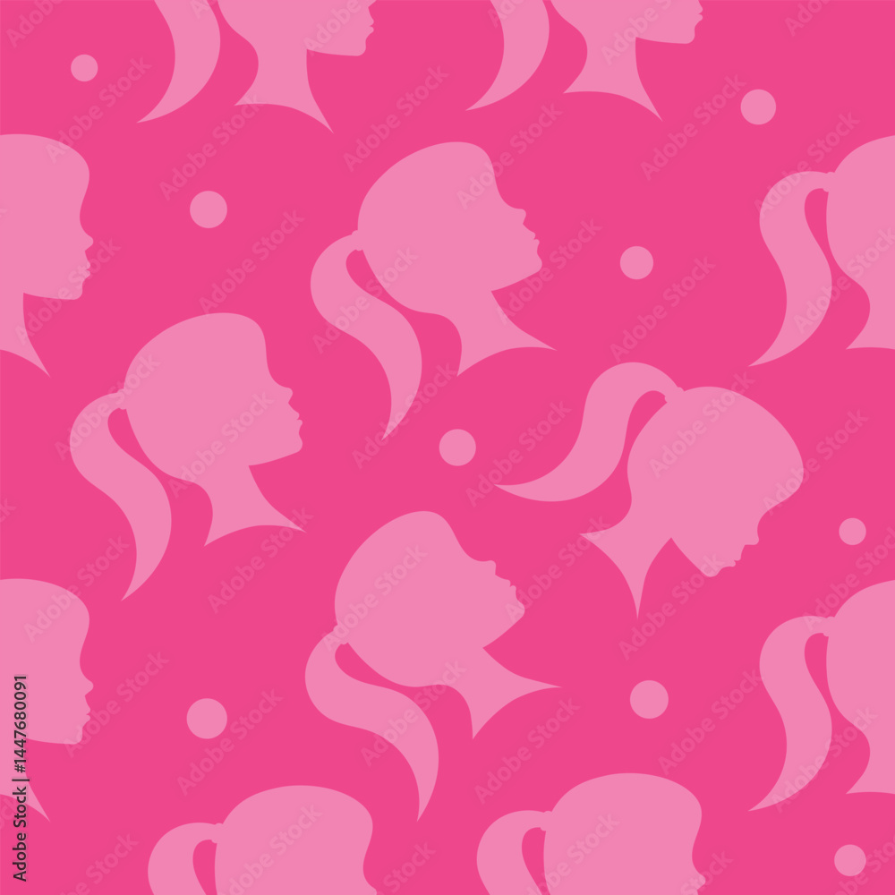 Seamless pattern with female silhouettes in pink tones. Elegant woman face design for cosmetics packaging, banners, postcards, or gift certificates. Seamless pattern with female silhouettes in pink tones. Elegant woman face design for cosmetics packaging, banners, postcards, or gift certificates.